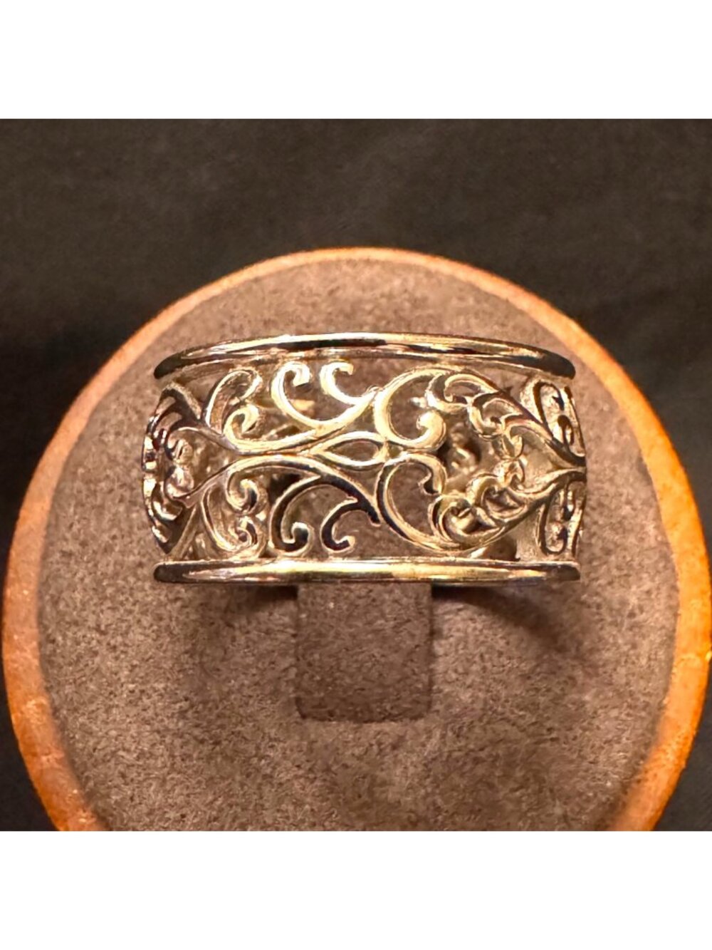 Sterling Silver 925 Filigree Scroll Wide Band 11.5mm Ring Size 9.75
